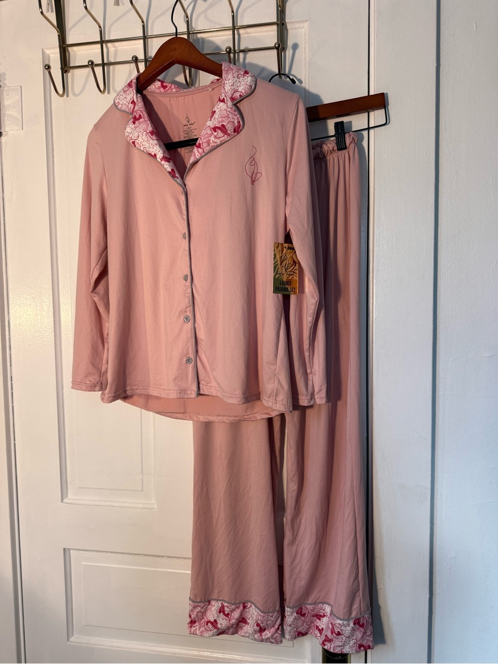 Baby Phat Pink Button-Front Pajama Set with Printed Trim Y2K Vintage New w/Tags